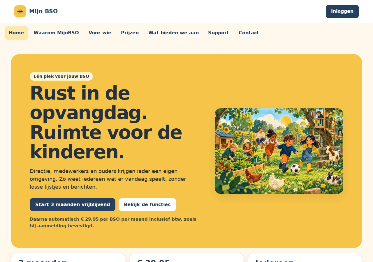 Screenshot van de homepage van MijnBSO